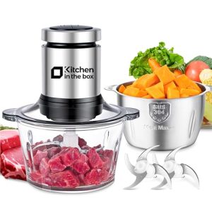 Kitchen in the box Electric Food Processors Small Food Chopper with Container Meat Grinder for Home Use Baby Food processor with 2 Bowls (8 Cup+8 Cup)& 2 Bi-Level Blades, 400 W