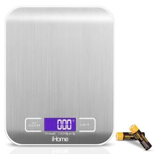 iHome Digital Food Scale for Kitchen – Stainless Steel Digital Scale Kitchen (Gm/Oz) – Kitchen Scale for Food (Baking and Cooking), Batteries Included