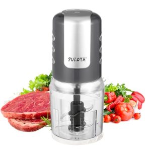 PULOYA Mini Food Processor 2 Cup Small Electric Food Chopper 2 Speed for Vegetables, Meat, Fruits and Nuts with 4 Stainless Steel Blades, 400-Watt, Light Gray