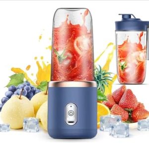 Paramexview Portable Blender for Juices & Smoothies | Fresh Juicer with 6 blades | USB rechargeable | 14oz Fusion Blender | BPA-free and eco-friendly material | Travel, Sport, and Home use | Comes with 1 Mixer, 1 Cup, 1 Sport Lid & 1 USB charger cable (Navy Blue)