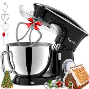 Stand Mixer, 8.5 Quart Electric Mixer Facelle, 660W 6-Speed Tilt-Head Kitchen Electric Food Mixer with Beater, Dough Hook and Wire Whip, Black