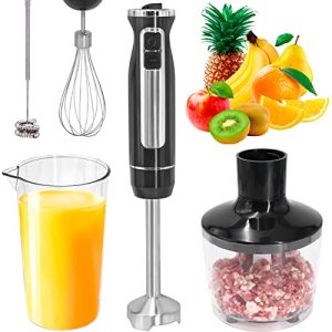 Powerlix 800W 5-in-1 Immersion Hand Blender BPA Free Stainless Steel Stick, Electric Egg Whisk Frother Chopper Blender with Bowl Heavy Duty Food Processor for Infant Food Shakes Smoothies Sauces Soups