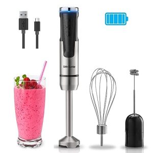 Liebe&Lecker Cordless Hand Blender, USB Rechargeable Immersion Blender 8 Variable Speeds with Whisk, Milk Frother Attachments, Portable Stick Mixer for Milkshakes, Smoothies & Soups.