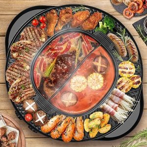 Soupify 2 in 1 Hot Pot with Grill, Electric Korean BBQ Grill, Independent Dual Temperature Control & Non-stick Pan, Multi-function Smokeless Barbecue Grill for Family and Friends Gathering