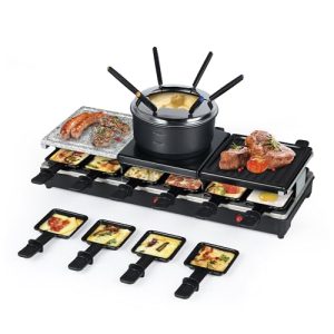 Saenchue Raclette Table Grill – Indoor Electric Grill Griddle – Nonstick Extra Large Reversible 4-In-1 Outdoor Dishwasher Safe with Cheese 12 Paddles 12 Spatulas for 12 Person, FD-12