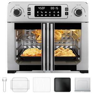 Kitchen Elite Toaster Oven Air Fryer Combo,10-in-1,10 Touch Screen Presets,25QT Large Countertop Oven,Stainless Steel French Door,5 Accessories Included