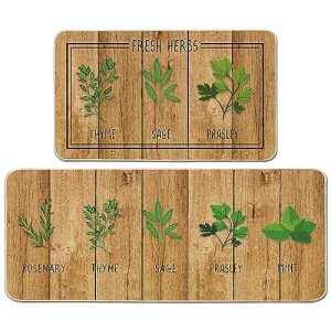 Cusugbaso Green Leaves Kitchen Rugs Set of 2 – Sage Prasley Green Kitchen Decor, Farmhouse Plants Kitchen Mats for Floor, Home 17″x27+17″x47″