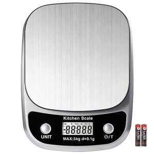 GRAM PRES Food Kitchen Scale Digital Weight Grams and Oz，Professional Small Digital Kitchen Food Scales 3kg/0.1g for Weight Loss Dieting Baking Cooking,Stainless Steel Weighing Platform,LCD Display