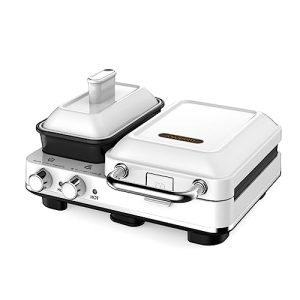 Joydeem 4-in-1 Breakfast Station, Multifunctional Breakfast Maker, Sandwich Maker with Egg Boiler, Panini Press Grill, Waffle Maker & Steamer, 2 Individual Portions, Nonstick,1000W, White