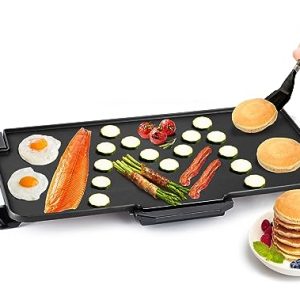 Mueller XL 24″ x 12″ Family-Sized Pancake Griddle, Healthy Eco Non-Stick Electric Griddle, 18 Eggs at Once, with Cool-Touch Removable Handles & Temp Control, for Pancakes, Burgers, Eggs, Black