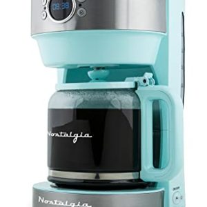 Nostalgia Retro Coffee Maker, 12 Cup, Vintage Coffee Machine with Adjustable Timer, Warm Function, Anti Drip, Glass Carafe Included, Aqua
