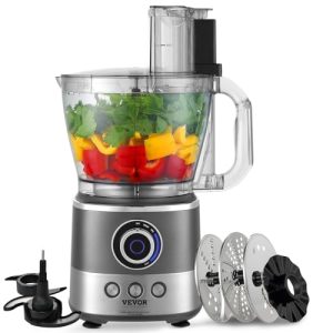 VEVOR Food Processor, 14 Cup Electric Vegetable Chopper with 3 Auto-iQ Presets, 650W Multi-Speed Adjustment, 3 In 1 Feed Chute & Pusher, Chop, Mix, Slicing, Puree, Kneading Dough, 7 Pcs Blade & Discs