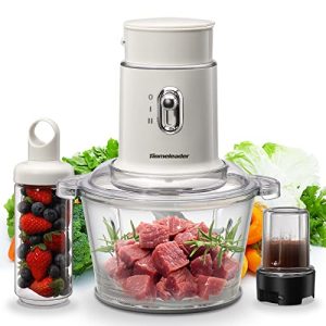 Homeleader Electric Chopper – Blender and Food Processor Combo, 3 in 1 Food Grinder for Coffee, Meat, Vegetables, Fruits, Coffee, 8 Cup Glass Bowl with 2 Speeds and 4 Stainless Steel Blades