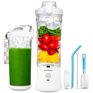 SHUNSHI Portable Blender 20 Oz, Personal Size Blender for Shakes and Smoothies with 6 Blades, Mini Small Smoothie Blender Bottles for Kitchen, Home, Travel (White)