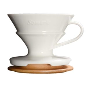 Somark Ceramic Pour Over Coffee Maker #2 Cone Filter Dripper with Wood Drip Tray