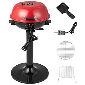 COSTWAY Portable Electric Grill, with Warming Tray, 1600W Heating Element, Adjustable Temperature Control & Removable Grease Tray, Sturdy Stand, Indoor & Outdoor BBQ Grill for Patio & Backyard (Red)