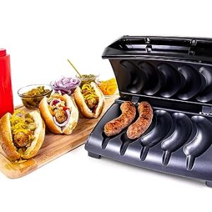 Homecraft Electric Sausage & Brat Grill with Oil Drip Tray, Carry Handle, and Cord Storage, up to 5 Links of Beef, Turkey, Chicken, Veggie Sausages, or Hot Dogs