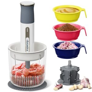 Arcmira Cordless Food Processor with 4 Bowls & 2 Blades, 3-in-1 Multifunction Electric Chopper/Meat Grinder/Vegetable Chopper/Garlic Peeler, Ideal for Chopping Meat, Veggie, Garlic & Baby Food (White)