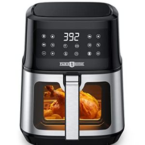 Air Fryer, PARIS RHÔNE 5.3 QT with Viewing Window & Ceramic Coated Non-Stick Basket, Large Air Fryer Oven with 8-in-1 Functions One Touch Control, NO Pre-heating, with Detachable Tray Easy to Clean
