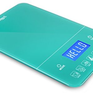 Ozeri Touch III 22 lb (10 kg) Digital Kitchen Scale with Calorie Counter in Tempered Glass, Teal Blue