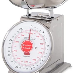 San Jamar Escali Promzr Mechanical Dial Scale with Bowl for Kitchens and Restaurants, Metal, 2 Pounds, Silver