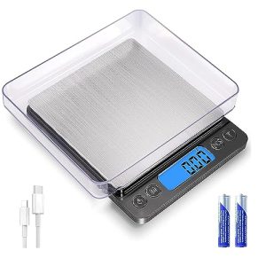 SKEAP 𝟏𝐤𝐠/𝟎.𝟎𝟏𝐠 Gram Scale 0.01g Accuracy, Food Scales Kitchen Digital Weight Grams & OZ, Jewelry Scale, High Accuracy Gram Scale, Digital Scale with Charging,Batteries and USB Cable Included