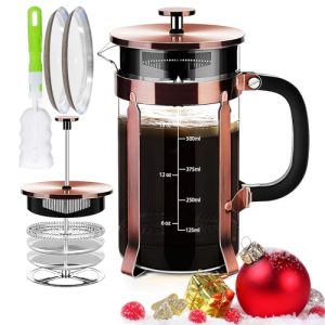 YMMIND French Press Coffee Maker 304 Stainless Steel Coffee Press,with 4 Filters System, Heat Resistant Thickness Borosilicate French Press Glass, BPA-Free Brewed Tea Pot Coffee Plunger