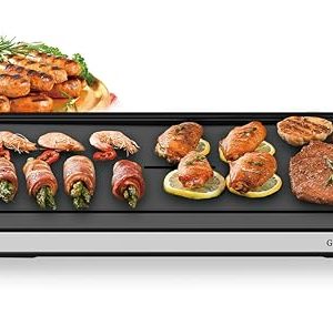 Electric Smokeless Indoor Griddle, Flat Top Grill, 1800W Fast Heat Up BBQ Grill, Large Nonstick Cooking Plate, 5 Levels Adjustable Temperature, Detachable & Dishwasher Safe, Cool-touch Handles, Black