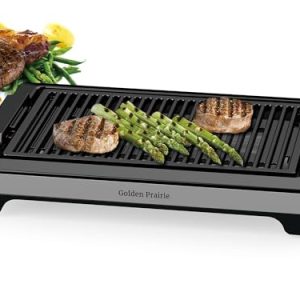 Electric Smokeless Indoor Grill, 1600W Fast Heat Up BBQ Grill, Nonstick Cooking Surface, 5 Levels Adjustable Temperature, Dishwasher Safe Removable Water Tray-Easy to Clean, Cool-touch Handles, Black