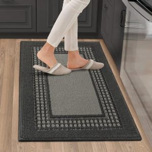 JEEDOVIA Kitchen Rugs Non Slip, Kitchen Mat Absorbent Dirt-Resistant Kitchen Floor Mats, Polypropylene Kitchen Runner Rug for Sink, Laundry, Office, Door, Machine Washable, 19.5″x31″, Grey