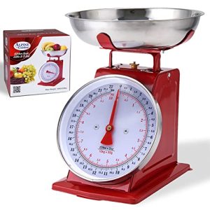 Alpine Cuisine Analog Kitchen Scale Red – Mechanical Kitchen Weighing Food Scale Weighs Up to 22 Lbs., Analog Food Scale for Kitchen – Measures in Grams and Ounces – Food Weight Scale