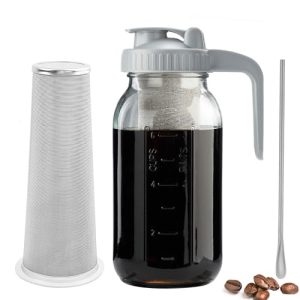 Miradexic Cold Brew Coffee Maker with V-shaped Lid, 64oz Iced Coffee Maker with Stainless Steel Filter, BPA Free Sturdy Cold Brew Pitcher for Coffee, Iced Tea, Sun Tea, Lemonade