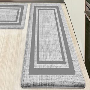 WEZVIX Anti Fatigue Kitchen Floor Mat 2 PCS, 1/2 Inch Thick Comfort Cushioned Standing Mat Set, Non Skid Kitchen Rugs and Mats Waterproof PVC Memory Kitchen Mats for Floor Sink Office Laundry, Grey