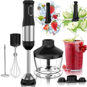 LINKChef 7 in 1 Immersion Blender Scratch Resistant, 2 Titanium Steel Blades 800W Hand Blender, 20 Speed and Turbo Mode Stick Blender Immersion with Whisk, Milk Frother, Food Processor, Beaker