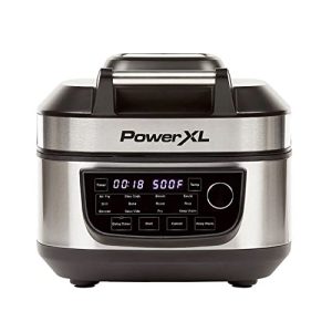 PowerXL Grill Air Fryer Combo 6 QT 12-in-1 Indoor Slow Cooker, Roast, Bake, 1550-Watts, Stainless Steel Finish (Standard)