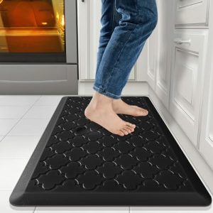 JEEDOVIA Kitchen Mat, 1/2 Inch Kitchen Rugs Non Slip, Cushioned Anti Fatigue Mats for Kitchen Floor, Comfort Waterproof Standing Desk Mat, Kitchen Floor Mats for Home, Office, Sink (17.3″x30″ Black)