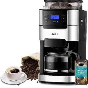 10-Cup Drip Coffee Maker, Grind and Brew Automatic Coffee Machine with Built-In Burr Coffee Grinder, Programmable Timer Mode and Keep Warm Plate, 1.5L Large Capacity Water Tank Coffee Serving Sets