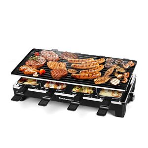 Raclette Grill, Techwood Electric Table Indoor Grill Korean BBQ Grill, Removable 2-in-1 Non-Stick Grill Plate, 1500W Fast Heating with 8 Cheese Melt Pans, Ideal for Parties and Family Fun