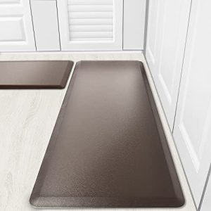 Kitsure Kitchen Mats – 2-PCS Anti-Slip & Durable Kitchen Rugs, Anti-Faigue Mats for Kitchen Floor, Easy-to-Clean & Comfortable Standing Desk Mats 17.3″x30″+17.3″x47″(Brown)