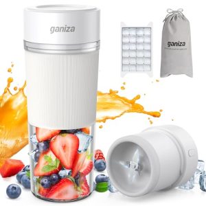 Smoothie Blender, Ganiza Small Blender for Shakes and Smoothies, 3-In-1 Portable Blender with Ice Crusher Blender Blade, 10oz Personal Mini Blender with Storage Bag & Ice Cube Tray, USB-C Rechargeable