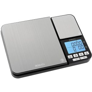 BOMATA Dual Platform Digital Kitchen Scale with Two Precision 0.1g & 0.01g/0.001oz, Max Capacity 11lb/5kg,Tare Function, Units Conversions, Stainless Steel, LCD with Backlit