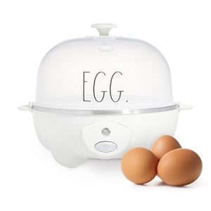 Rae Dunn 7-Egg Auto-Shut Off Egg Cooker with Measuring Cup, Boiling Tray, and Omelette Tray – Rapid Cooking, Clear Lid, and Power Light, Cream