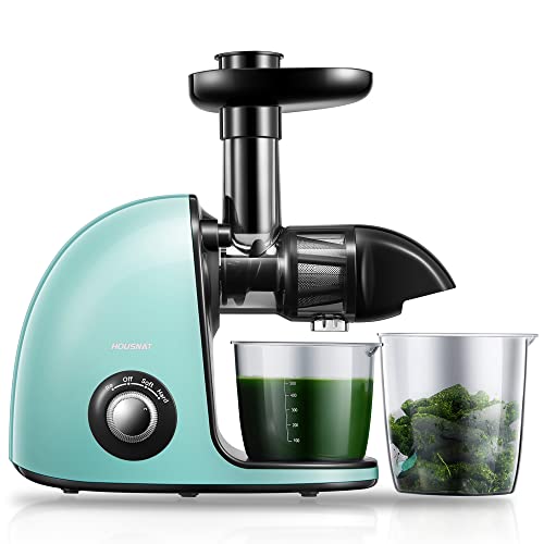 Juicer Machines Vegetable and Fruit, HOUSNAT Cold Press Juicer Extractor with 2-Speed Modes Easy to Clean, Slow Masticating Juicer with Quiet Motor, Reverse Function, Recipes (Green)