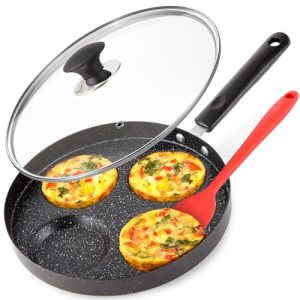 Modern Innovations 4-Cup Nonstick Egg Frying Pan with Lid, Fried Egg Pan, Omelette Pan, Mini Pancake Pan for Stove Top Gas & Electric, Small Egg Skillet, Breakfast Sandwich Maker