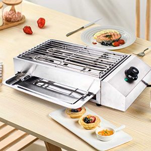 Commercial 1800W Electric Smokeless Barbecue Oven Grill for BBQ Equipment, with Adjustable Thermostatic Control 110V Stainless Steel Restaurant Grill,Grill Net Size 42.5×25.5cm