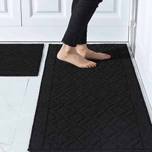 COSY HOMEER 48×20 Inch/30X20 Inch Kitchen Rug Mats Made of 100% Polypropylene 2 Pieces Soft Kitchen Mat Specialized in Anti Slippery and Machine Washable,Black