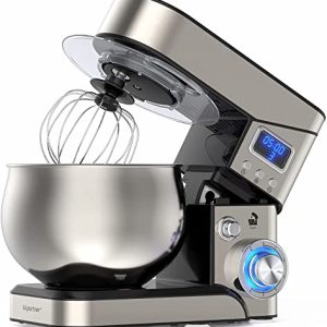 Stand Mixer, 1200W Stainless Steel Mixer 5.3-QT LCD Display Food Mixer, 6+P Speed itchen Electric Mixer Tilt-Head Mixer with Stainless Steel Bowl, Dough Hook, Beater, Whisk