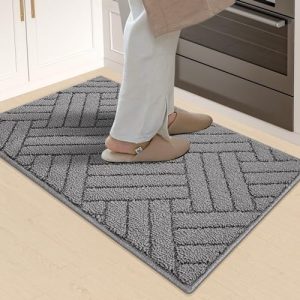 JEEDOVIA Kitchen Rugs Non Slip Kitchen Mats for Floor Kitchen Runner Rug, 20″x31.5″Grey Absorbent Resist Dirt Comfort Standing Mat for Entryway,Hallway, Front of Sink, Machine Washable