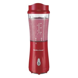 Hamilton Beach Portable Blender for Shakes and Smoothies with 14 Oz BPA Free Travel Cup and Lid, Durable Stainless Steel Blades for Powerful Blending Performance, Red (51101RV)