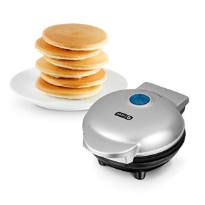 DASH Mini Maker Electric Round Griddle for Individual Pancakes, Cookies, Eggs & other on the go Breakfast, Lunch & Snacks with Indicator Light + Included Recipe Book – Silver